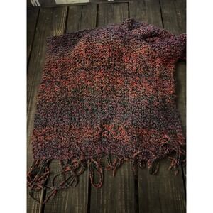 Handmade Chunky Knit Fringe Scarf Multi Color Red Purple Green Boucle Wrap